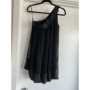 Black silk one shoulder mini dress